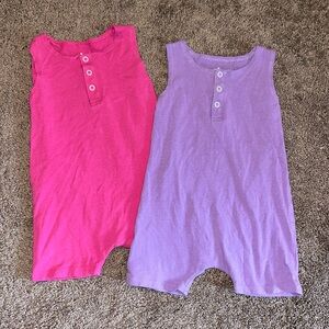 Toddler girls 12/24m June & January small shop pink& purple button romper bundle